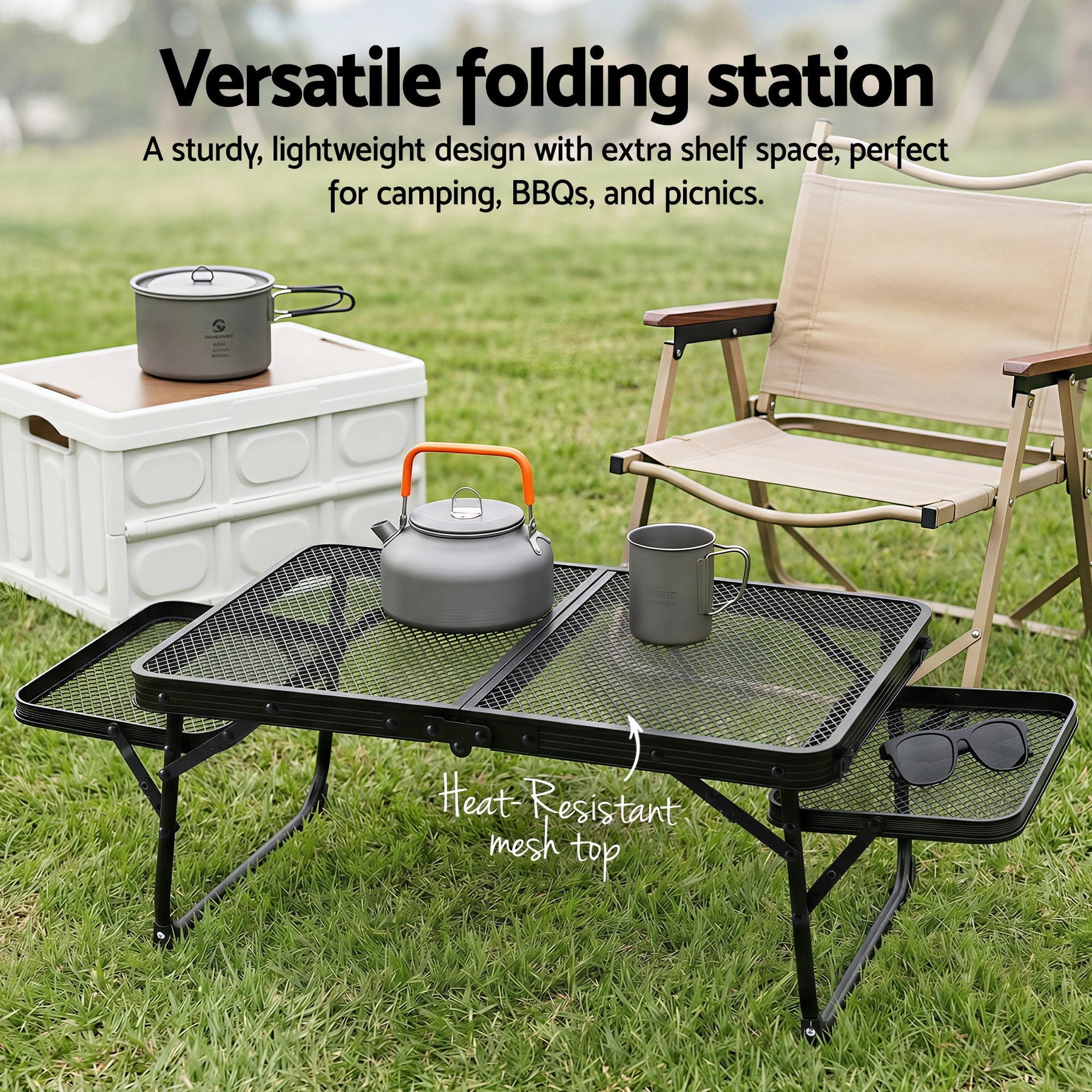 Weisshorn Camping Table Mesh Desktop Lightweight Portable Outdoor Folding Grill Desk - SportZone.co.nz