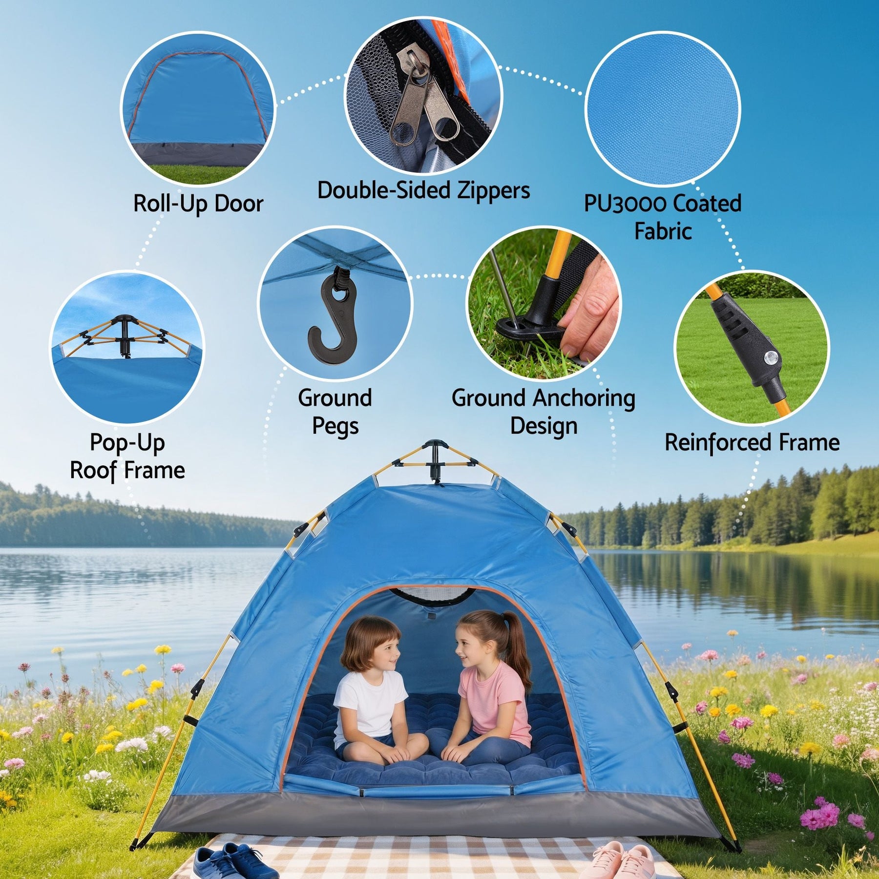Weisshorn Camping Tent Instant Tent Pop up 2 Person Outdoor Hiking Tents Hiking Blue - SportZone.co.nz