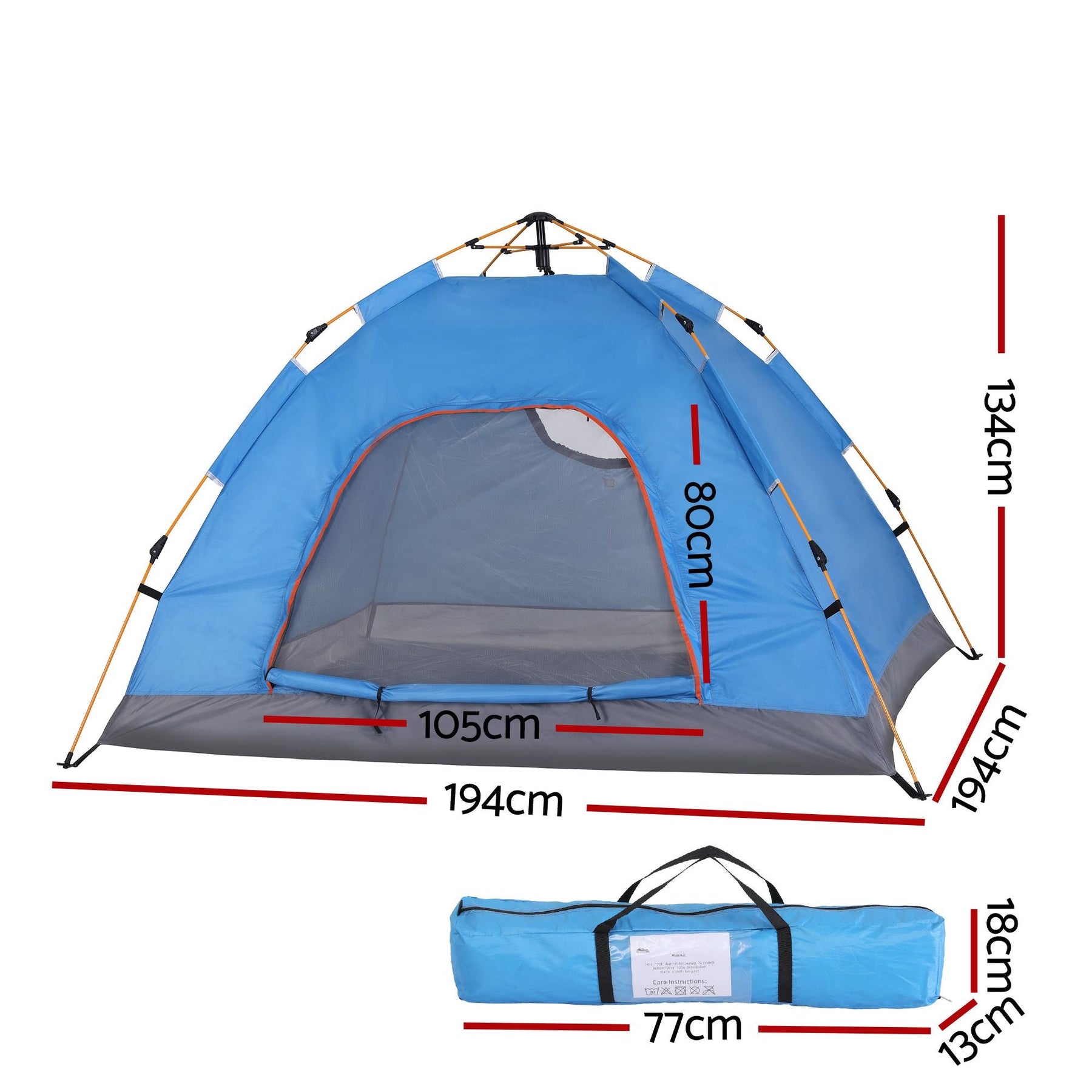 Weisshorn Camping Tent Instant Tent Pop up 2 Person Outdoor Hiking Tents Hiking Blue - SportZone.co.nz