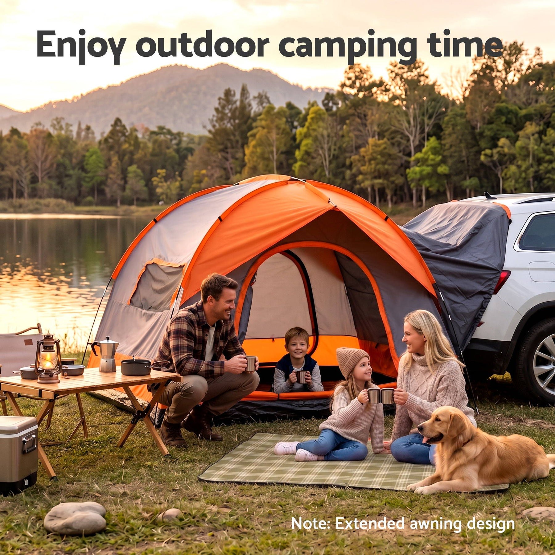Weisshorn Camping Tent SUV Family Camping Car Tent 6-8 Person 250cm Orange - SportZone.co.nz