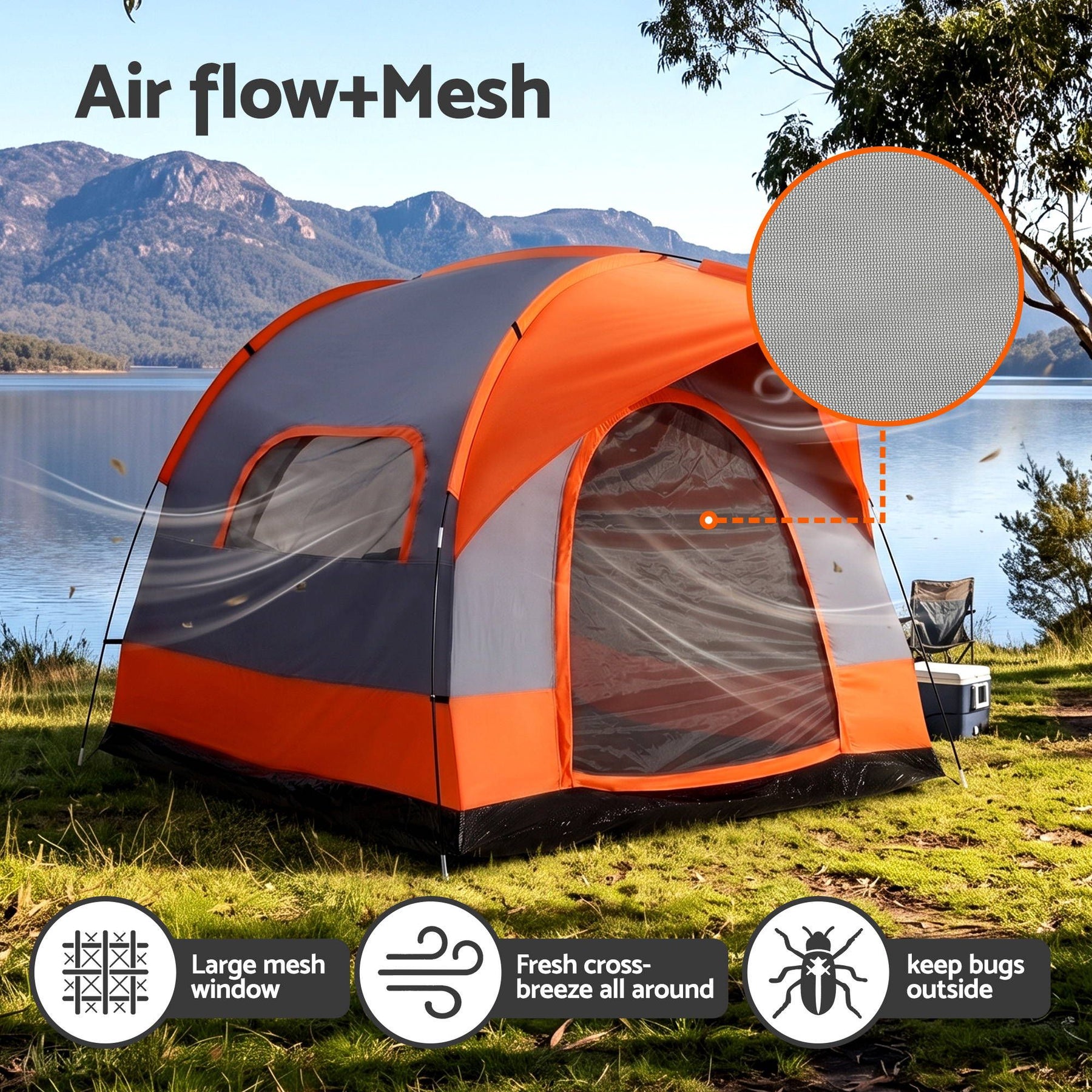 Weisshorn Camping Tent SUV Family Camping Car Tent 6-8 Person 250cm Orange - SportZone.co.nz