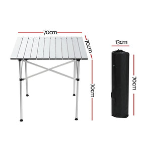 Weisshorn Folding Camping Table 70CM Roll Up Outdoor Picnic BBQ Aluminium Desk - SportZone.co.nz