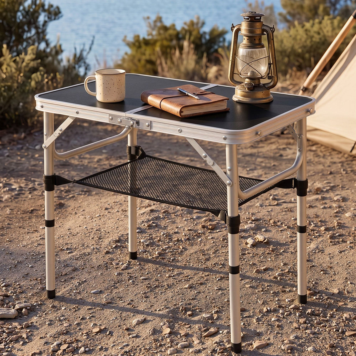 Weisshorn Folding Camping Table Adjustable Aluminium 60 x 40 cm Black - SportZone.co.nz