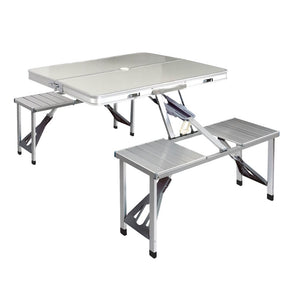 Weisshorn Folding Camping Table Outdoor Picnic BBQ With 2 Bench Chairs Set - SportZone.co.nz