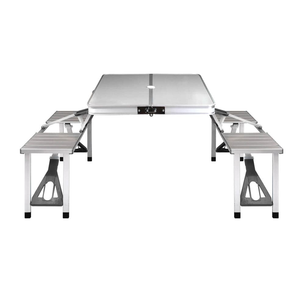 Weisshorn Folding Camping Table Outdoor Picnic BBQ With 2 Bench Chairs Set - SportZone.co.nz