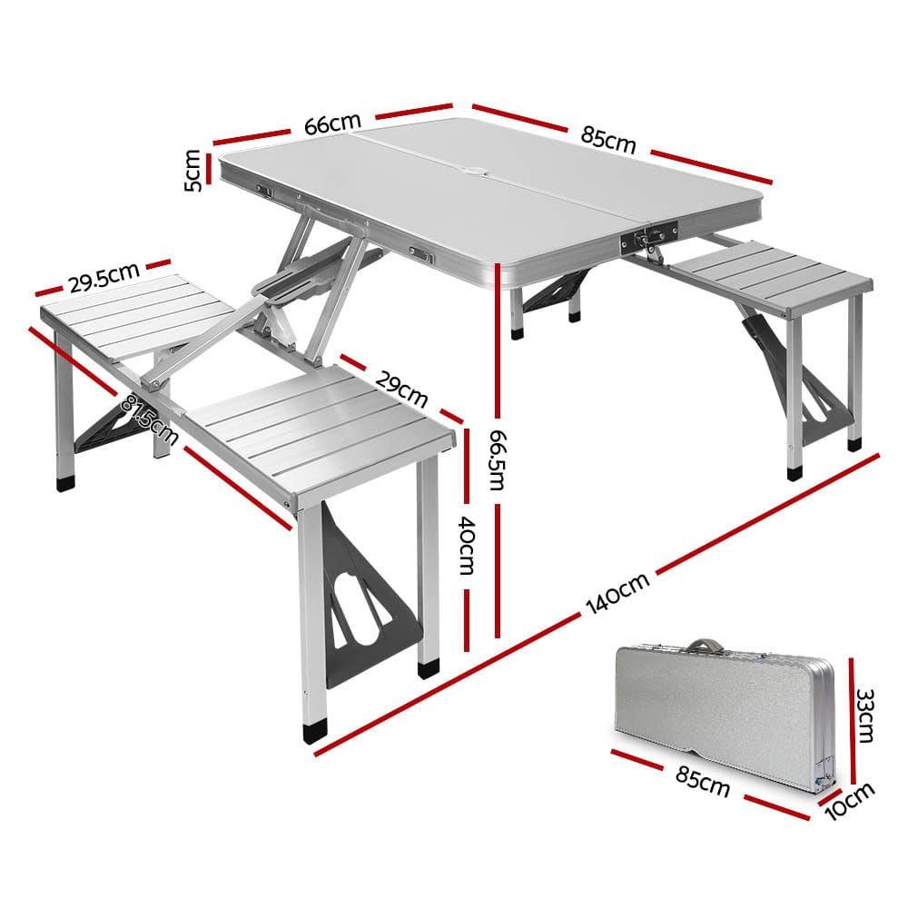 Weisshorn Folding Camping Table Outdoor Picnic BBQ With 2 Bench Chairs Set - SportZone.co.nz