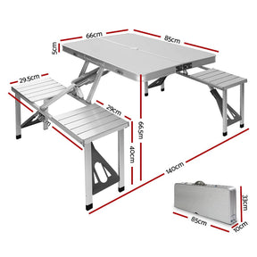 Weisshorn Folding Camping Table Outdoor Picnic BBQ With 2 Bench Chairs Set - SportZone.co.nz