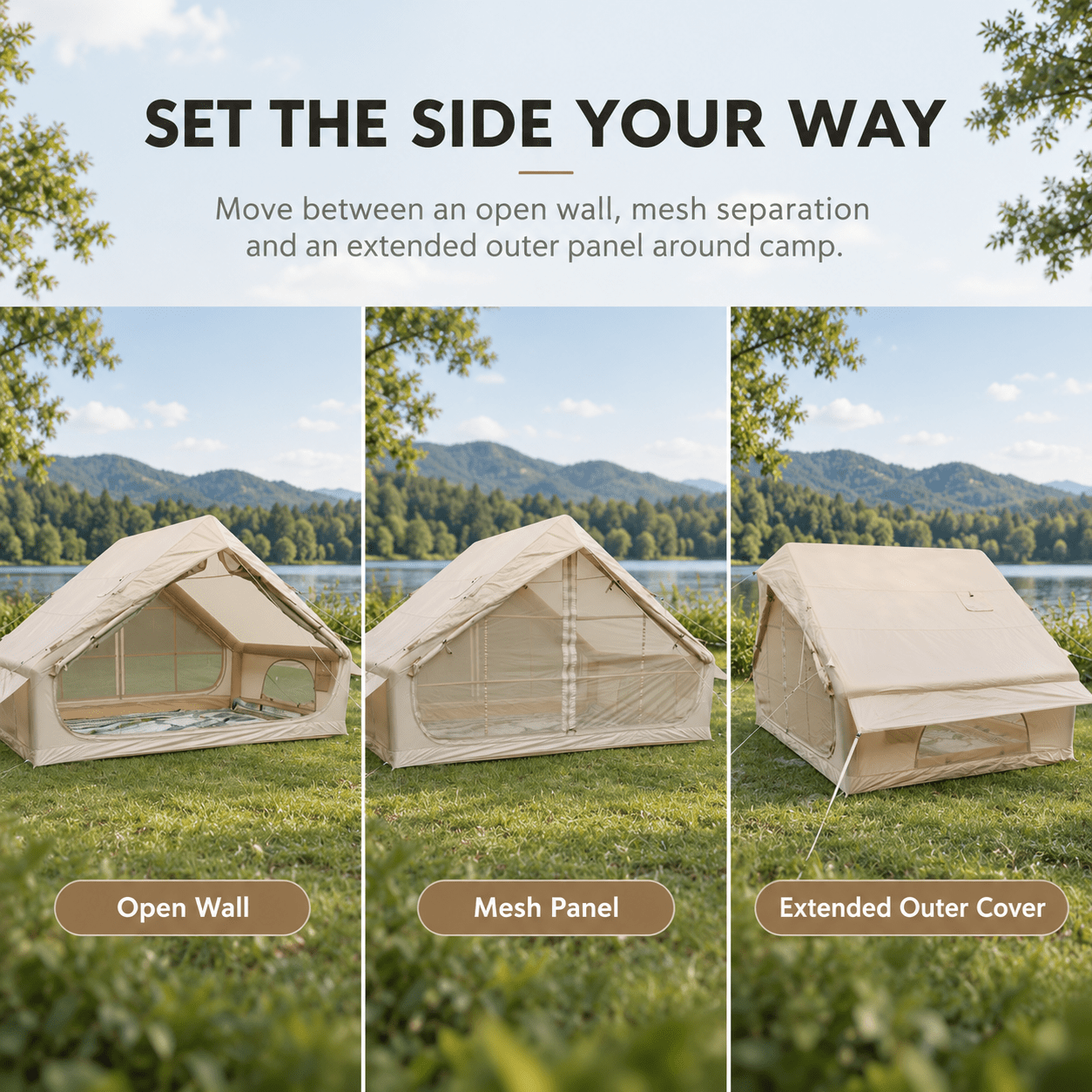 Weisshorn Inflatable A-Frame Camping Tent 4-6 Person Large Glamping Beige - SportZone.co.nz