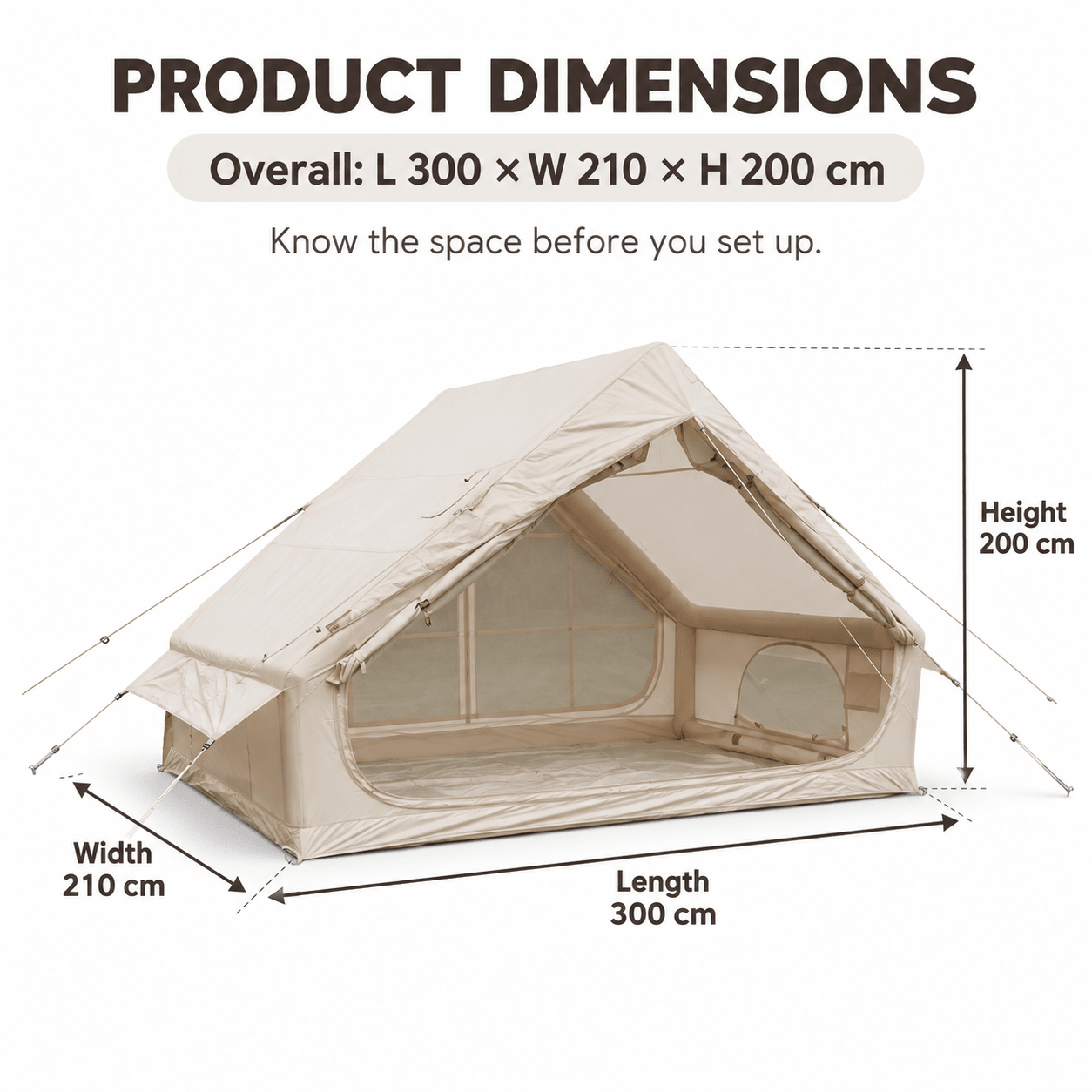 Weisshorn Inflatable A-Frame Camping Tent 4-6 Person Large Glamping Beige - SportZone.co.nz