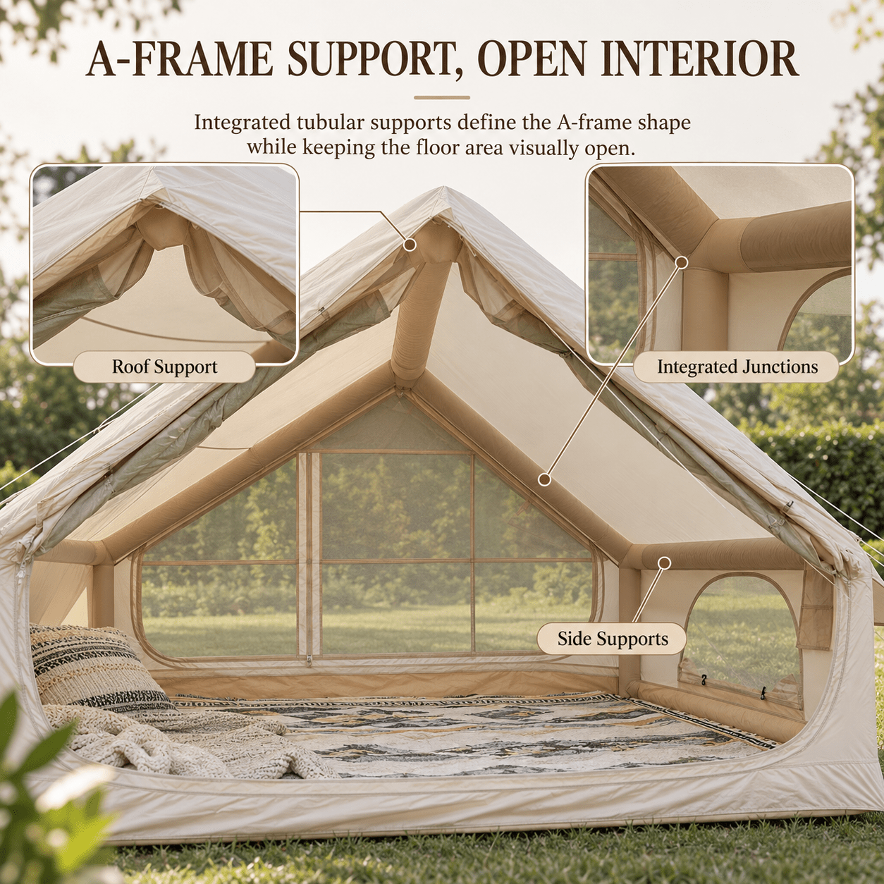 Weisshorn Inflatable A-Frame Camping Tent 4-6 Person Large Glamping Beige - SportZone.co.nz