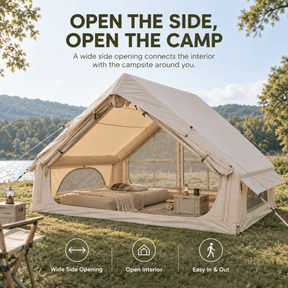 Weisshorn Inflatable A-Frame Camping Tent 4-6 Person Large Glamping Beige - SportZone.co.nz