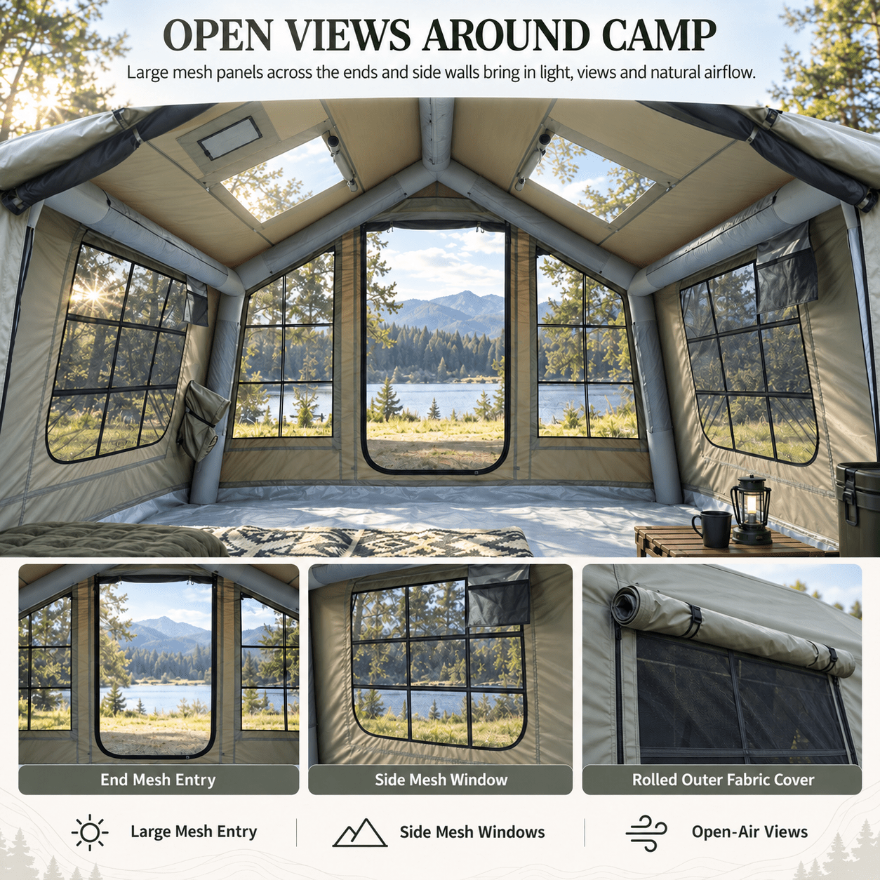 Weisshorn Inflatable Camping Tent Cabin Style with Skylight Mesh 300x265cm - SportZone.co.nz