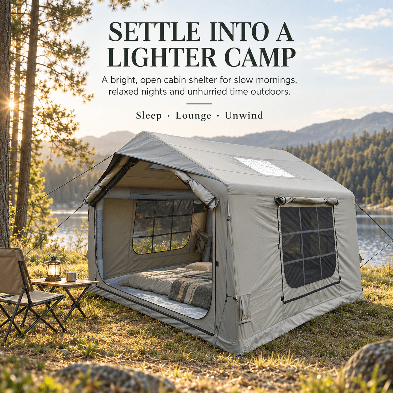 Weisshorn Inflatable Camping Tent Cabin Style with Skylight Mesh 300x265cm - SportZone.co.nz