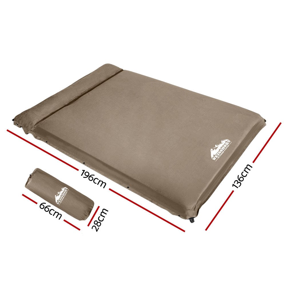 Weisshorn Self Inflating Mattress 10CM Camping Sleeping Mat Air Double Coffee - SportZone.co.nz