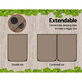Weisshorn Self Inflating Mattress 10CM Camping Sleeping Mat Air Double Coffee - SportZone.co.nz