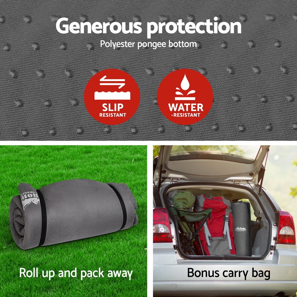 Weisshorn Self Inflating Mattress 10CM Camping Sleeping Mat Air Double Grey - SportZone.co.nz
