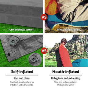 Weisshorn Self Inflating Mattress 10CM Camping Sleeping Mat Air Double Grey - SportZone.co.nz