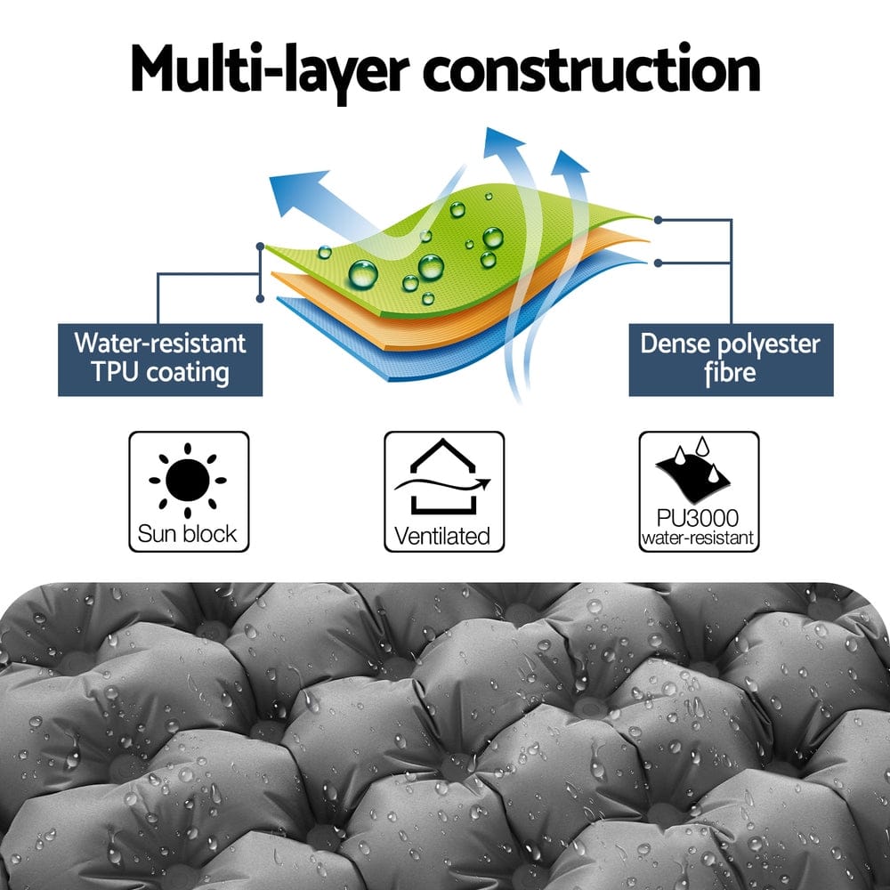 Weisshorn Self Inflating Mattress Camping Sleeping Mat Air Bed Double Pillow Bag - SportZone.co.nz