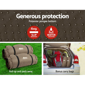 Weisshorn Self Inflating Mattress Camping Sleeping Mat Air Bed Double Set Coffee - SportZone.co.nz