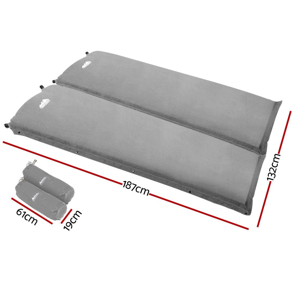 Weisshorn Self Inflating Mattress Camping Sleeping Mat Air Bed Double Set Grey - SportZone.co.nz