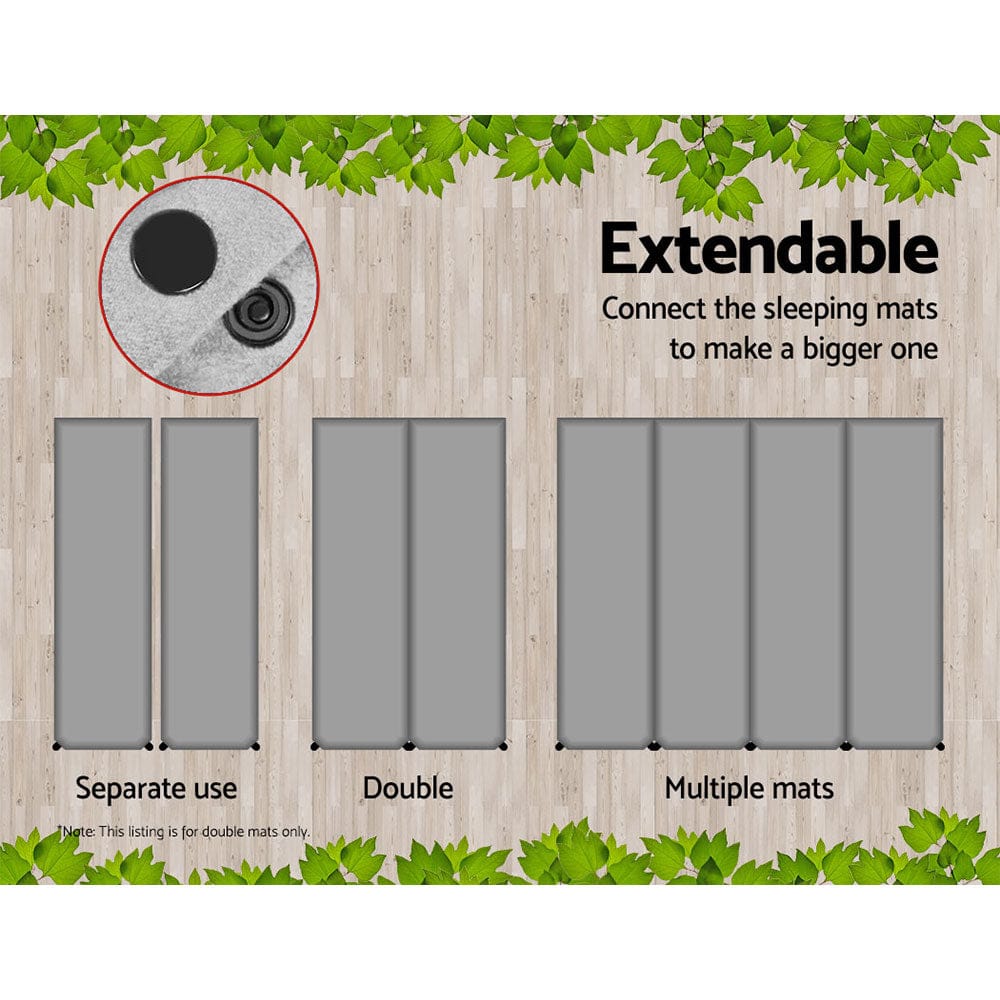 Weisshorn Self Inflating Mattress Camping Sleeping Mat Air Bed Double Set Grey - SportZone.co.nz