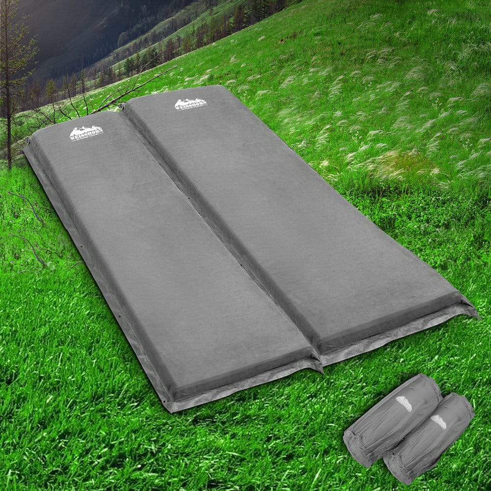 Weisshorn Self Inflating Mattress Camping Sleeping Mat Air Bed Double Set Grey - SportZone.co.nz