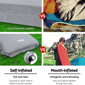 Weisshorn Self Inflating Mattress Camping Sleeping Mat Air Bed Double Set Grey - SportZone.co.nz
