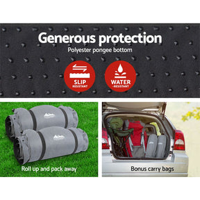 Weisshorn Self Inflating Mattress Camping Sleeping Mat Air Bed Double Set Grey - SportZone.co.nz