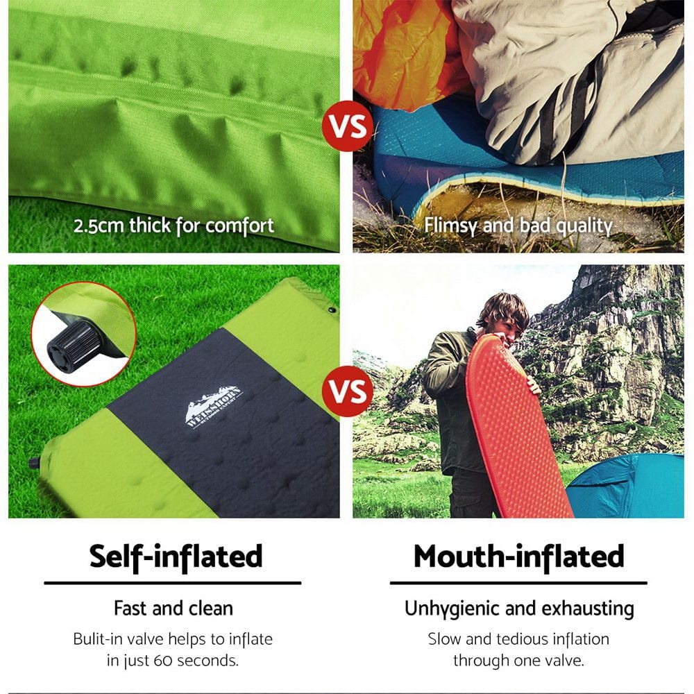 Weisshorn Self Inflating Mattress Camping Sleeping Mat Air Bed Pad Double Green - SportZone.co.nz