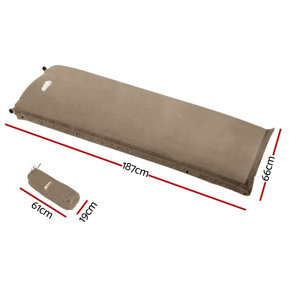 Weisshorn Self Inflating Mattress Camping Sleeping Mat Air Bed Single Coffee - SportZone.co.nz