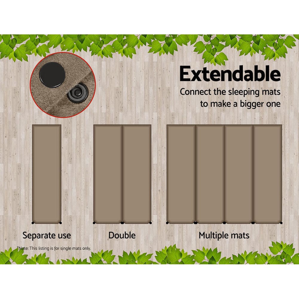 Weisshorn Self Inflating Mattress Camping Sleeping Mat Air Bed Single Coffee - SportZone.co.nz