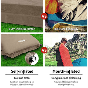 Weisshorn Self Inflating Mattress Camping Sleeping Mat Air Bed Single Coffee - SportZone.co.nz