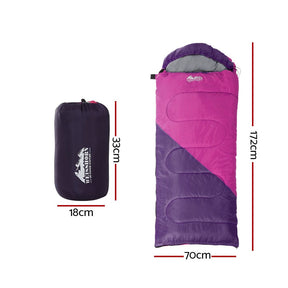 Weisshorn Sleeping Bag Kids Single 172cm Thermal Camping Hiking Pink - SportZone.co.nz
