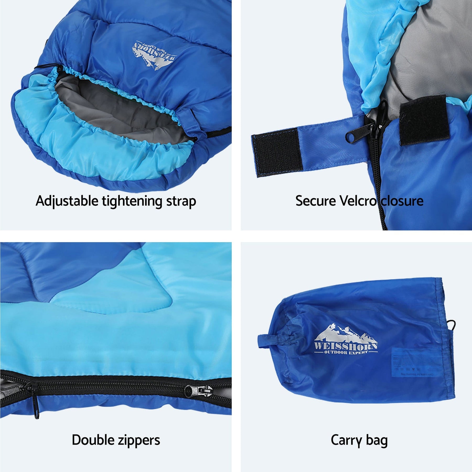 Weisshorn Sleeping Bag Set of 2 Kids Single 172cm Thermal Camping Hiking - SportZone.co.nz