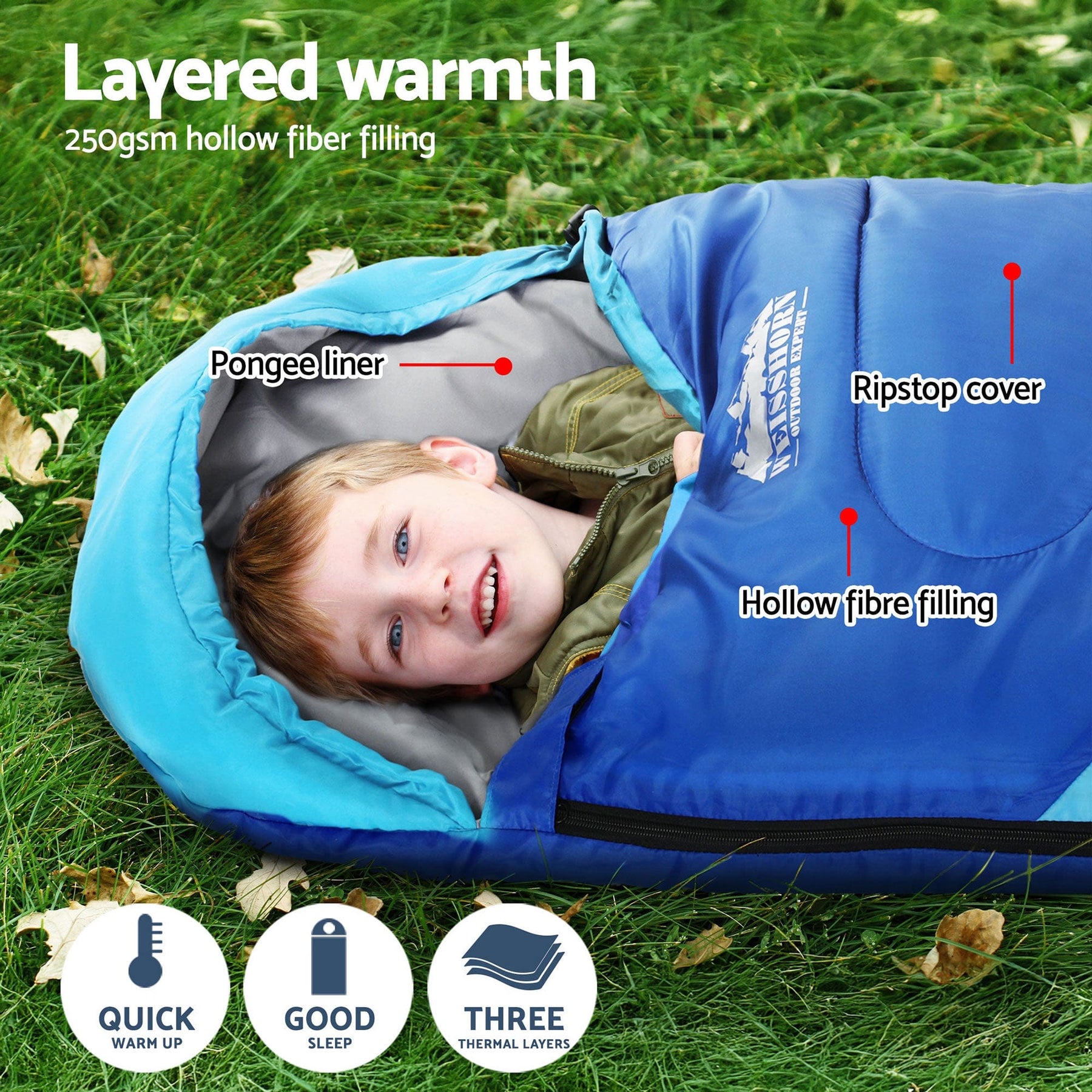 Weisshorn Sleeping Bag Set of 2 Kids Single 172cm Thermal Camping Hiking - SportZone.co.nz