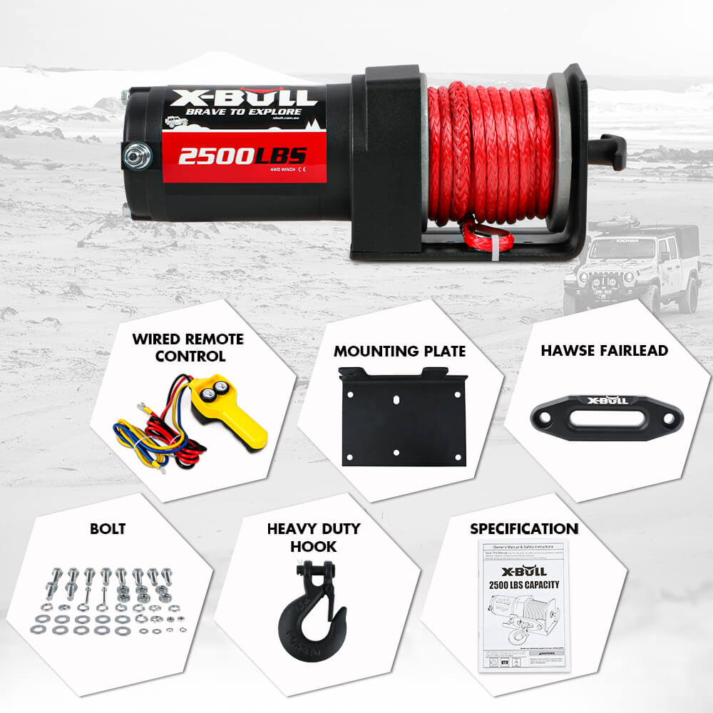 X - BULL 12V Electric Winch 2500LBS Synthetic Rope 15.2M ATV Boat Winch Trailer - SportZone.co.nz