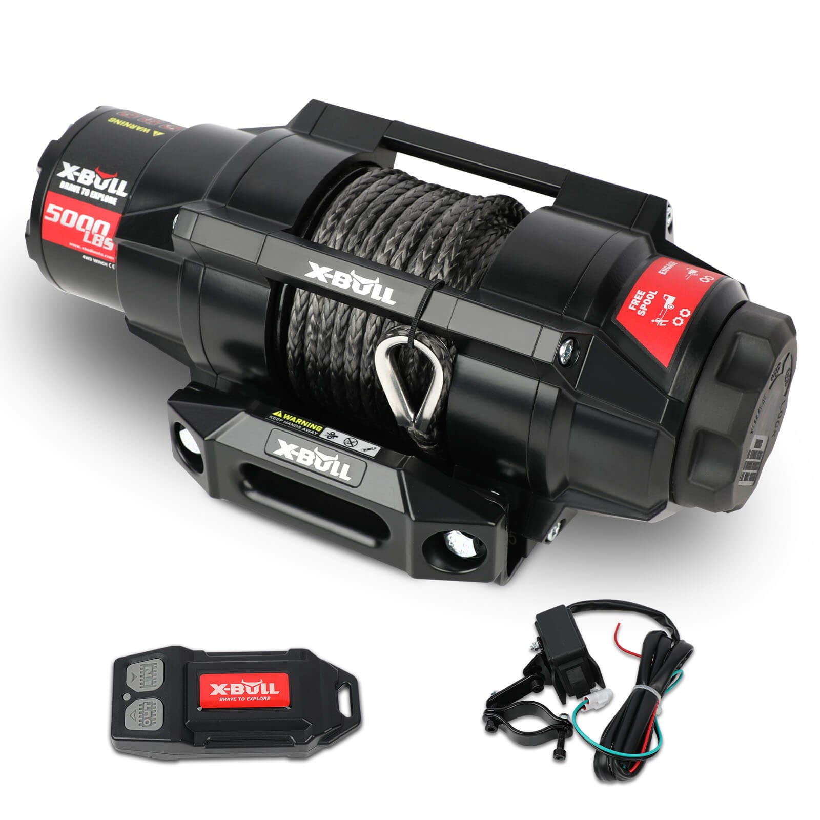 X - BULL 5000LBS Electric Winch 12V Synthetic Rope ATV UTV Boat Upgraded version - SportZone.co.nz