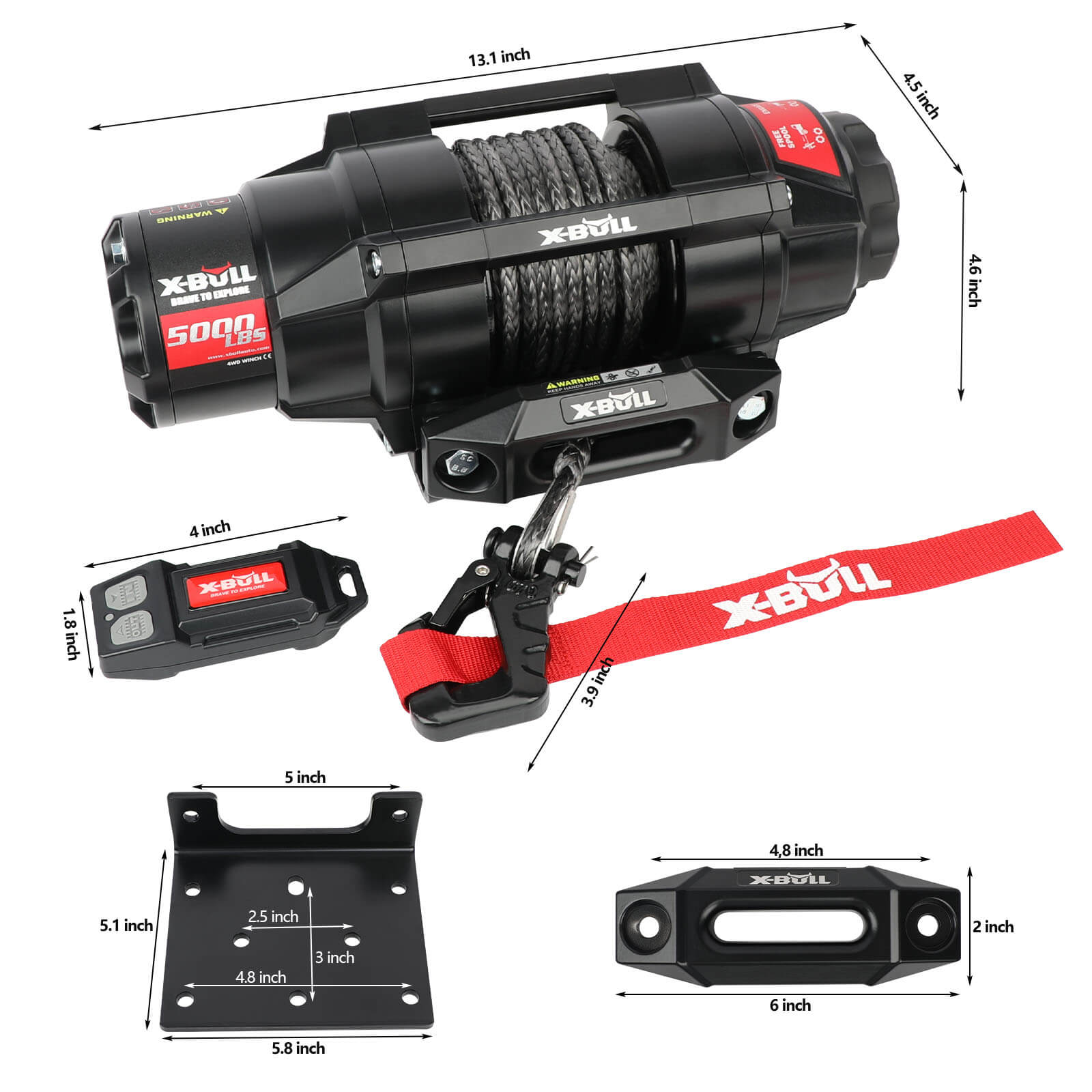 X - BULL 5000LBS Electric Winch 12V Synthetic Rope ATV UTV Boat Upgraded version - SportZone.co.nz