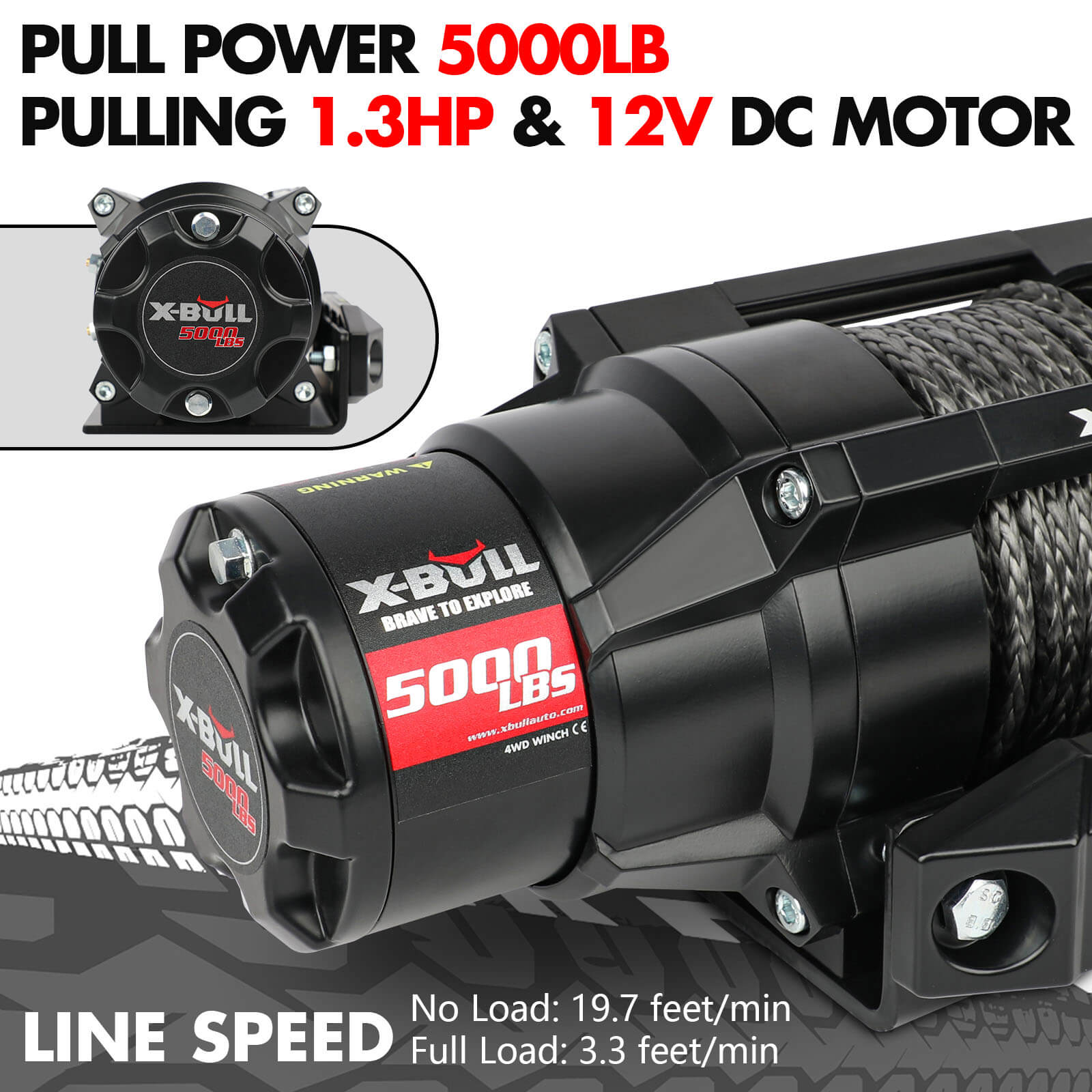 X - BULL 5000LBS Electric Winch 12V Synthetic Rope ATV UTV Boat Upgraded version - SportZone.co.nz