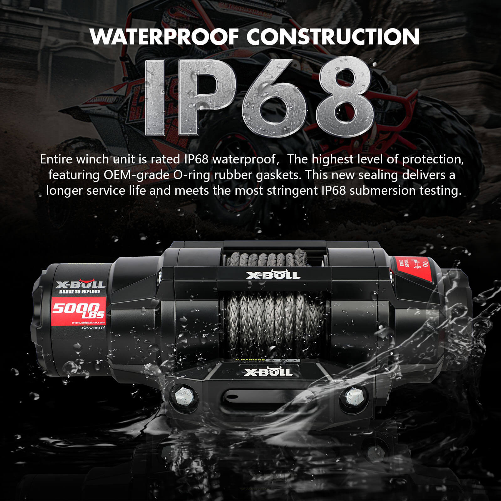 X - BULL 5000LBS Electric Winch 12V Synthetic Rope ATV UTV Boat Upgraded version - SportZone.co.nz