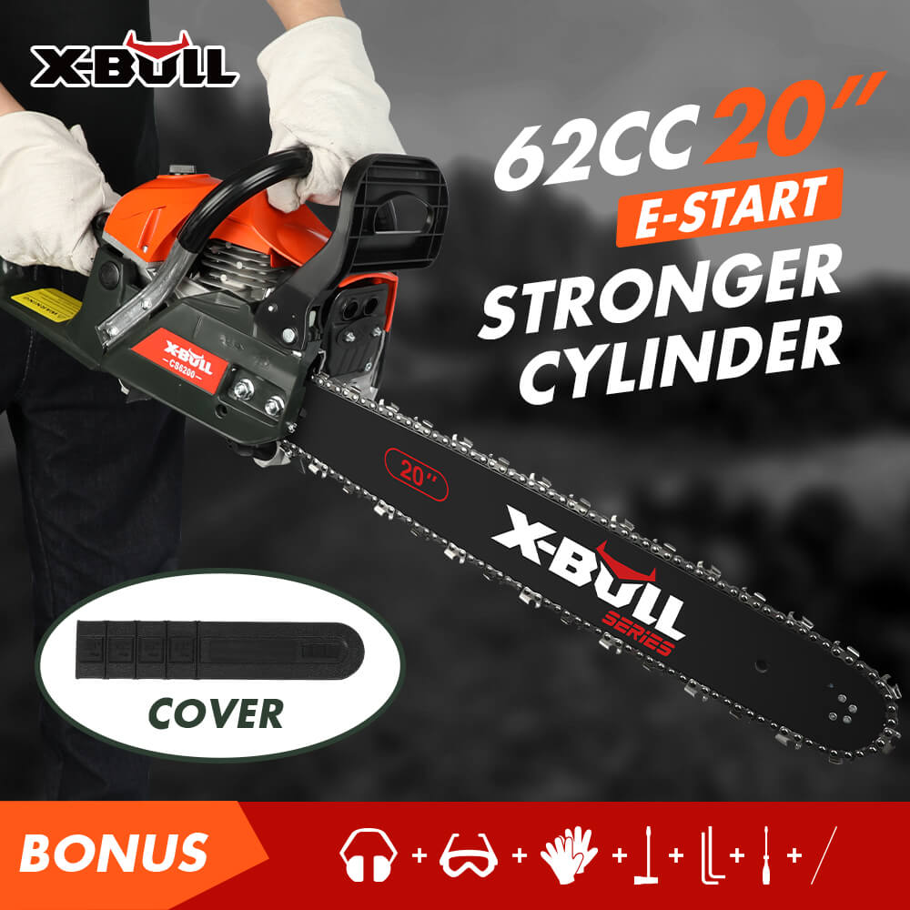 X-BULL Chainsaw Petrol Commercial 62cc 20" Bar E-Start Tree Pruning Top Handle - SportZone.co.nz
