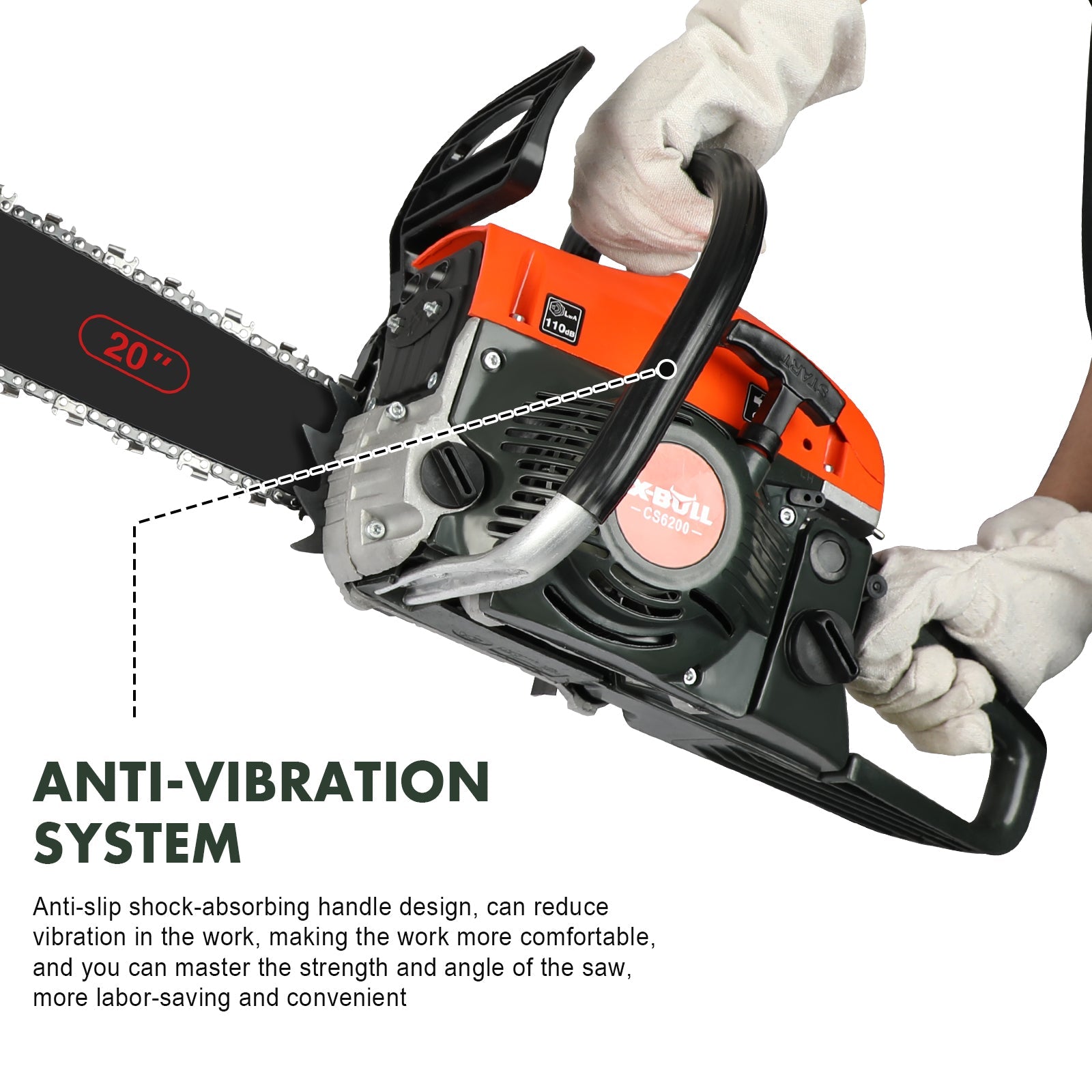 X-BULL Chainsaw Petrol Commercial 62cc 20" Bar E-Start Tree Pruning Top Handle - SportZone.co.nz