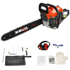 X-BULL Chainsaw Petrol Commercial 62cc 20" Bar E-Start Tree Pruning Top Handle - SportZone.co.nz