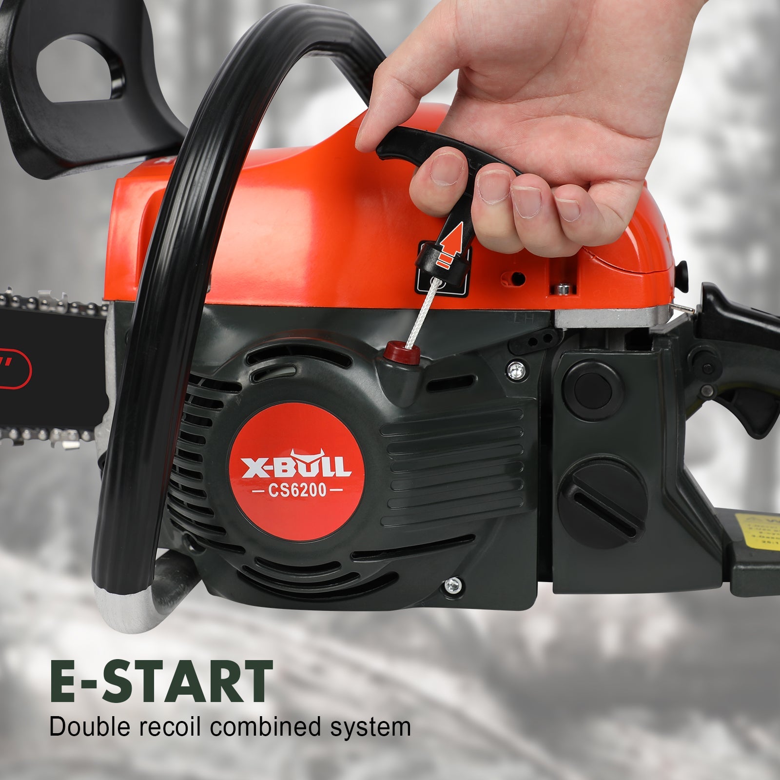 X-BULL Chainsaw Petrol Commercial 62cc 20" Bar E-Start Tree Pruning Top Handle - SportZone.co.nz