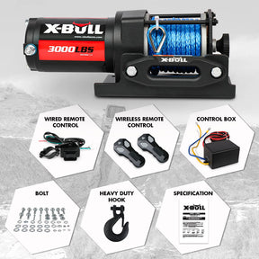 X - BULL Electric Winch 12V 3000LBS Synthetic Rope ATV UTV Boat Trailer With 2 X Wireless remote - SportZone.co.nz