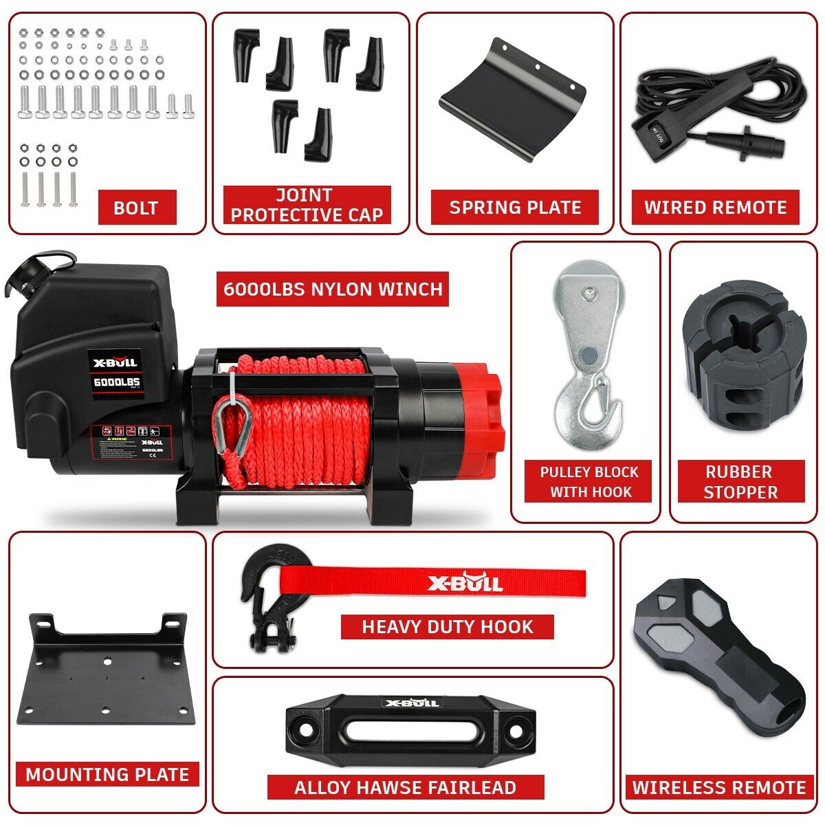 X - BULL Electric Winch 12V 6000LBS Synthetic Rope Wireless remote ATV UTV Boat Trailer 4WD - SportZone.co.nz