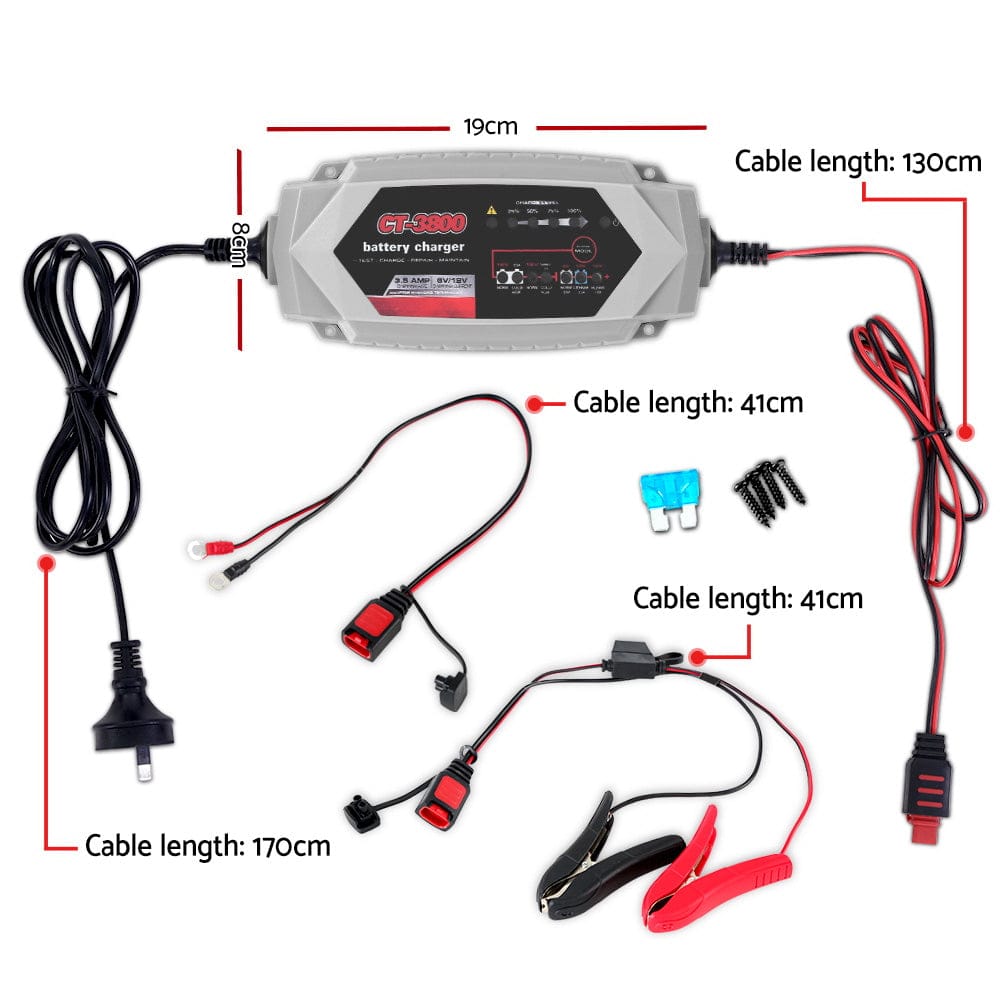 12V Automatic Car Battery Charger 6V 3.5Amp Vehicle Truck Chargers AGM - SportZone.co.nz