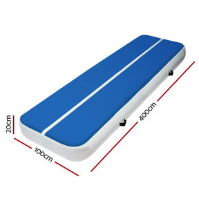 4m x 1m Inflatable Air Track Mat 20cm Thick Gymnastic Tumbling Blue And White - SportZone.co.nz