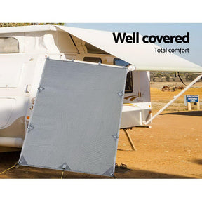 Caravan Privacy Screen Roll Out Awning 2.1x1.8M Sun Shade Pop Top End Wall Grey - SportZone.co.nz