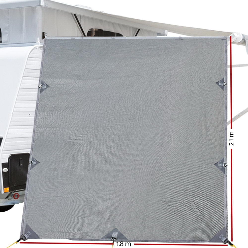 Caravan Privacy Screen Roll Out Awning 2.1x1.8M Sun Shade Pop Top End Wall Grey - SportZone.co.nz